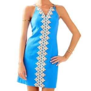 Lilly Pulitzer Pearl Blue Shift Dress With Soft Gold Accent Size 0